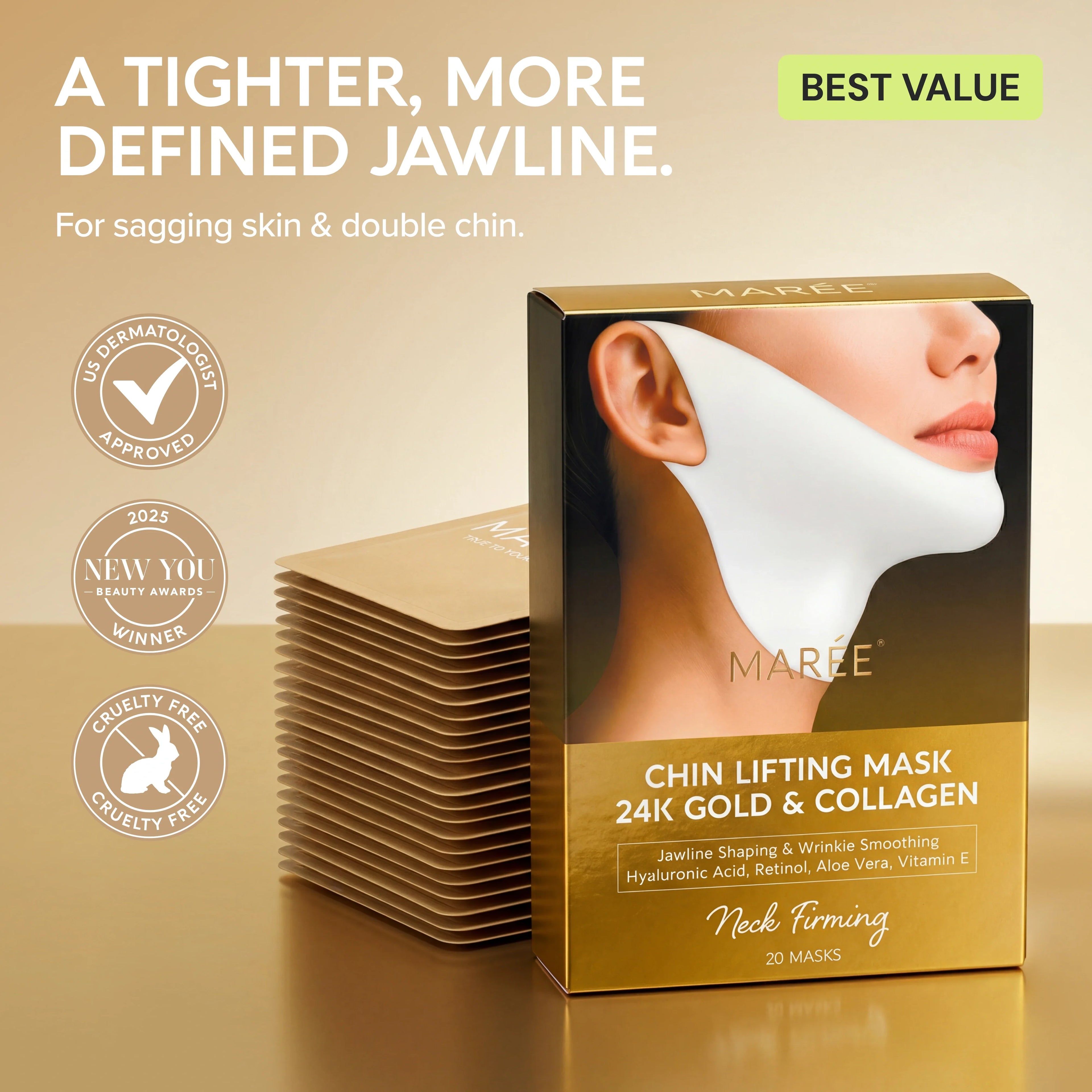 24K Gold V-Line Chin & Neck Mask – 20 PCS