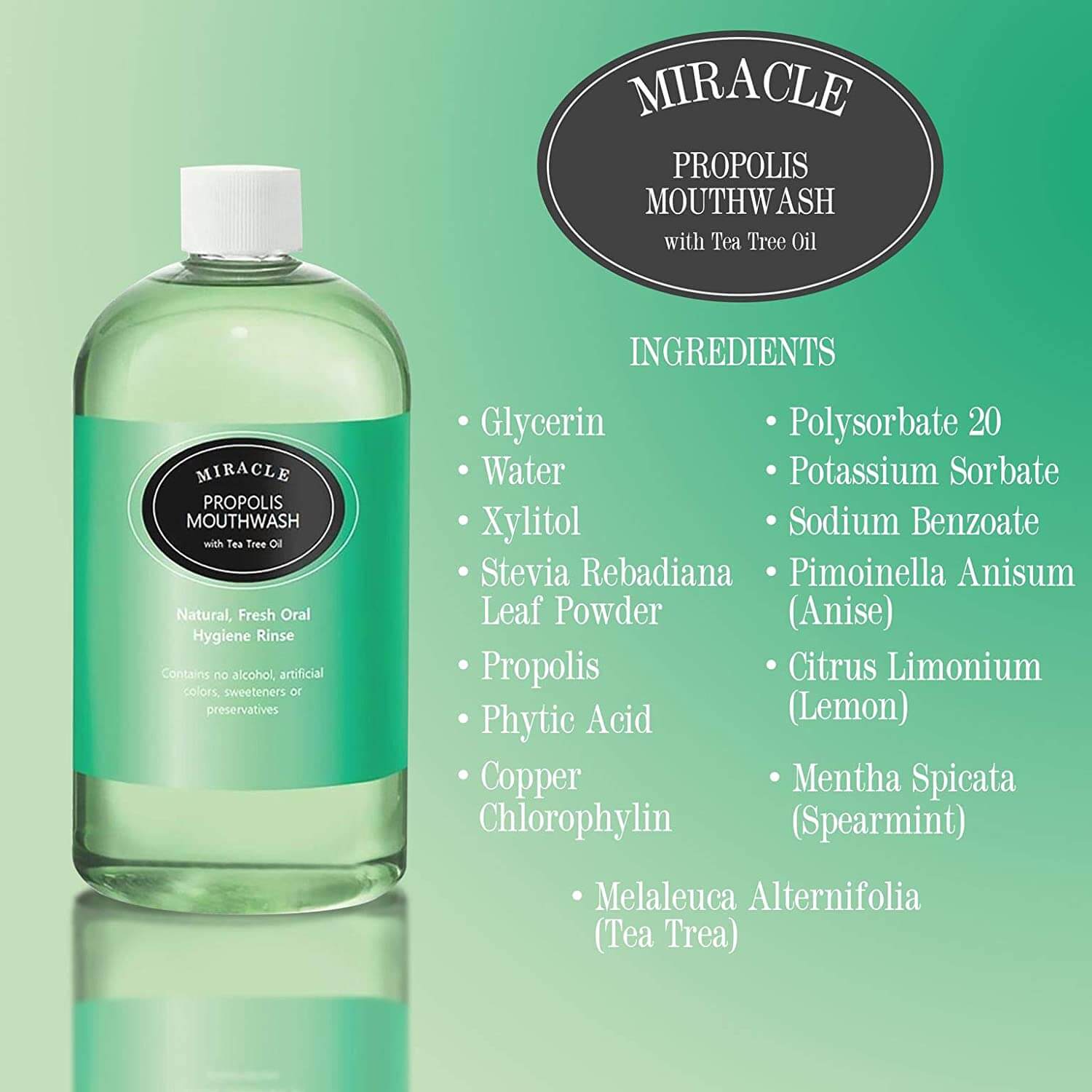 Holocuren Miracle Propolis Mouthwash with Tea Tree Oil – Fluoride-Free, 16 oz